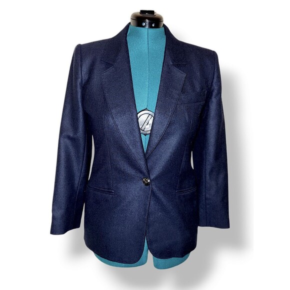 Vintage Giorgio Sant Angelo Size 6 Dark Academ 100% Wool Blazer Jacket Navy Blue - Picture 1 of 7